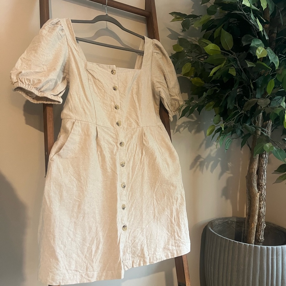 Old Navy Cream Button-Front Mini Dress
